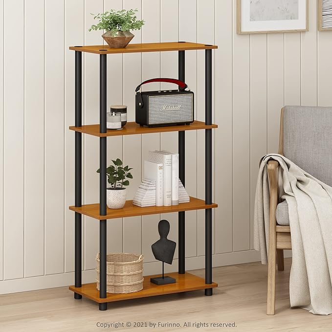 Furinno (99557LC/BK) Turn-N-Tube 4-Tier Multipurpose Shelf Display Rack - Light Cherry/Black-NeatNest