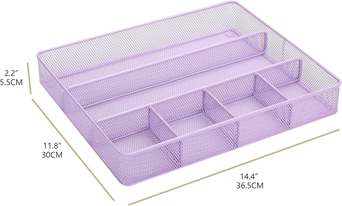 Annova Desk Top Organizer/Storage Tray - Metal Mesh with Dividers for Pens, Desktop Accessories, Bathroom, Kitchen, Makeup and Office Supplies (Large, Light Purple)-NeatNest