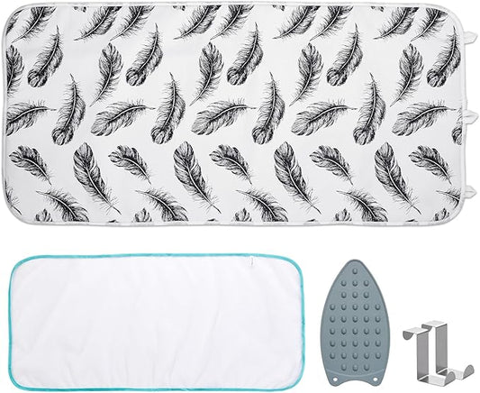 Seiritex Ironing Mat, Portable Ironing Pad 39.4 x 18.9 inch Table Top Iron Board 5 in 1 Travel Iron Blanket for Washer, Dryer, Counter top, Black Feather