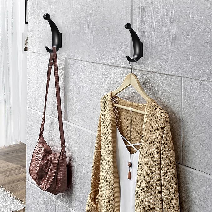 4 Pack Bathroom Towel Hooks, Screw in Metal Robe & Coat Hooks for Wall(Matte Black)