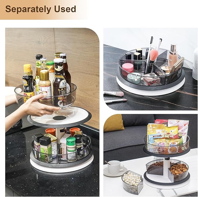 2 Tier Lazy Susan Turntable Organizer for Medicine Cabinet Bottle Pantry Countertop with Clear Large Spice Rack 11 Inch Grey-NeatNest