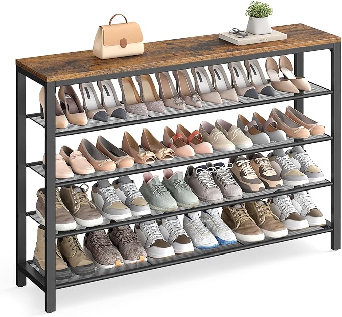 VASAGLE 5 Tier Shoe Rack for Closet, Entryway, 20-25 Pairs of Shoes, Large Shoe Organizer with 4 Metal Mesh Shelves, 11.8 x 47.2 x 36.4 Inches, Rustic Brown and Black ULBS205B01-NeatNest