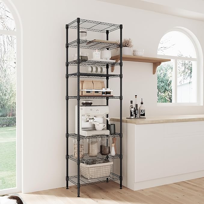 IZEUK 8 Tier Adjustable Metal Storage Shelving Unit, Heavy Duty Standing Rack Organizer for Kitchen, Pantry, Laundry Room, Garage or Basement, 2000 lbs Capacity, 23.6 W x 13.8 D x 79.5 H, Black