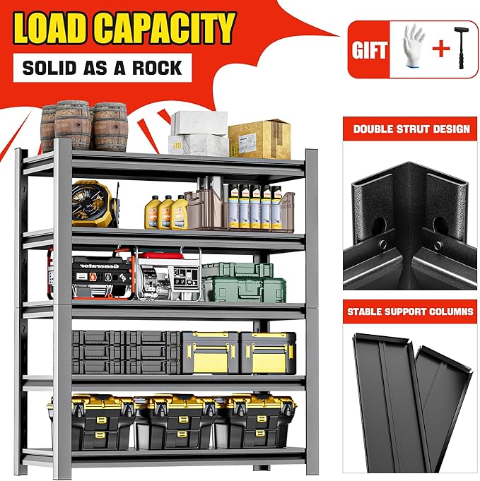 Heavy Duty Storage Shelves 5-Tier Adjustable Garage Shelving Unit, Strong Metal Storage Rack Shelving for Garage, Warehouse, Pantry Organization 16" D x36 W x72 H-NeatNest