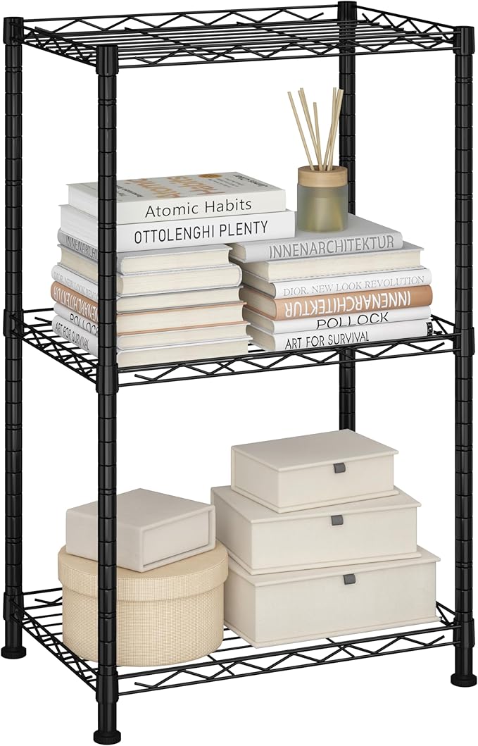 HOMEFORT Storage Shelves, 3-Wire Shelving, Metal Shelving Unit Adjustable Storage Shelves Rack for Kitchen, Pantry, Bathroom, Black, 15.7" W x 11.6" D x 30" H