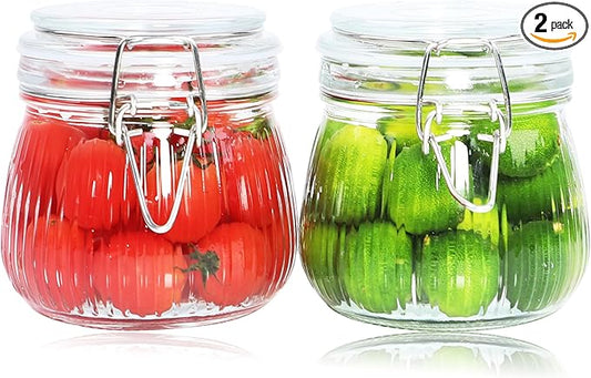 Glass Jars With Airtight Lid 16 Oz-2 Set Thicken Sealed Food Storage Canister With Airtight Lid Leakproof Wide Mouth Kitchen Storage Jar For Coffee Beans Nuts Baking Goods Tea Spice Cereal Fruits