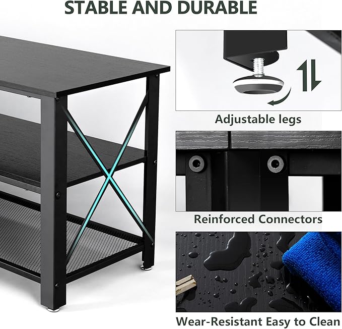 Clikuutory Modern Black 63 inch Metal TV Stand with LED Lights and Power Outlets for 40 50 55 60 65 70 Inch TVs, 3 Tier Television Stands with Entertainment Center and Storage for Living Room, Bedroom-NeatNest