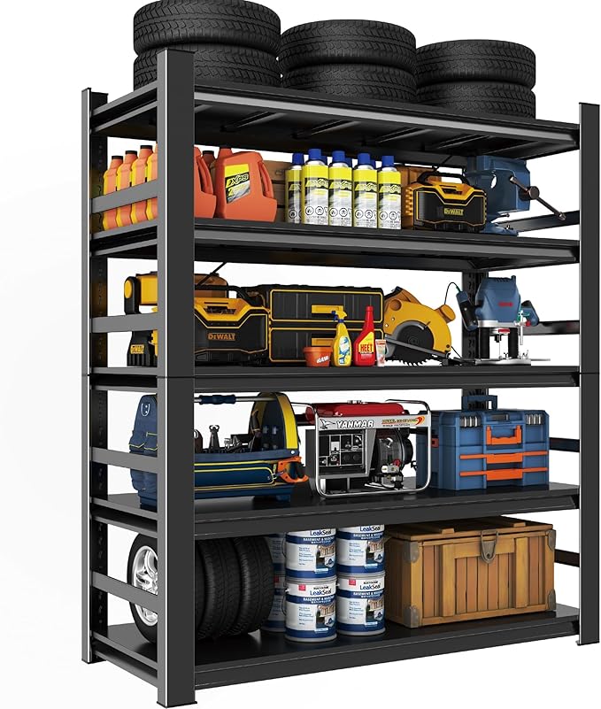 Heavy Duty 5-Tier Garage Shelf Steel Unit 3000lb Capacity | Garage & Basement Storage | Industrial Metal Shelving for Warehouse Workshop | Adjustable Rust-Resistant (72"H x 36"W x 16"D, Black)-NeatNest