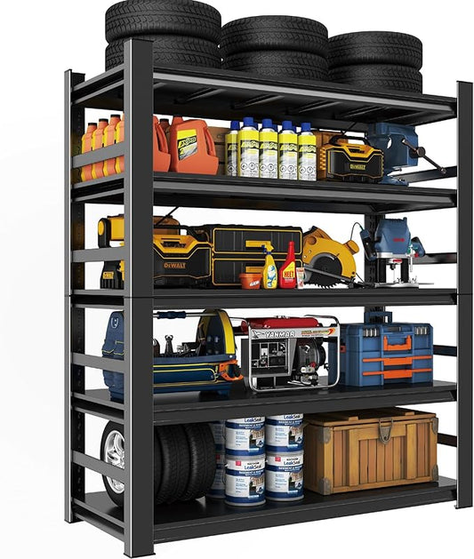 Heavy Duty 5-Tier Garage Shelf Steel Unit 3000lb Capacity | Garage & Basement Storage | Industrial Metal Shelving for Warehouse Workshop | Adjustable Rust-Resistant (72"H x 36"W x 16"D, Black)-NeatNest