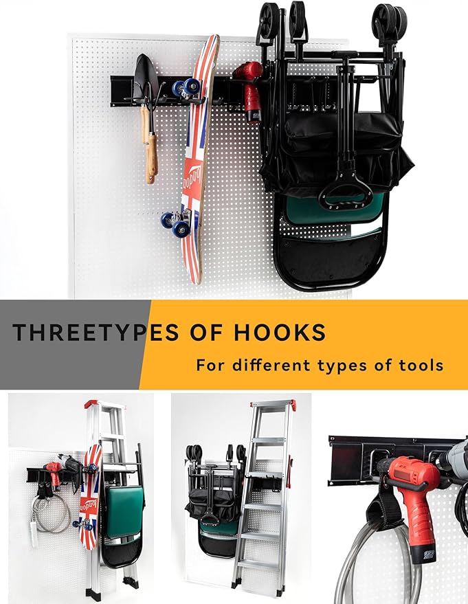 Garden Tool Organizer Wall Mount 48 Inches Max Load 660lbs Garage Storage and Organization, Adjustable with 6 Garage Hooks and 4 Cable Ties, Yard Shed and Power Tool Organizer Rack