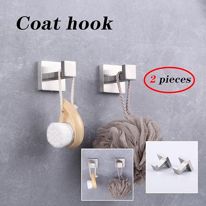 GERZWY Brushed Stainless Steel Towel Hook Robe Hook Coat Hook Heavy Duty Wall Mounted Luxury Hooks for Bathroom Hotel 2 Pack FG1607-2LS