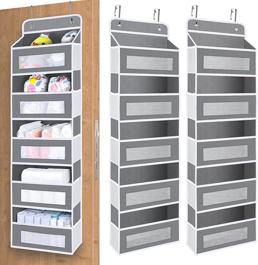 2 Pack Over The Door Organizer Storage, 5 Shelf Hanging Door Organizer with 10 Large Capacity Pockets, Anti Tilt 44 lb Load Behind Door Storage for Bedroom, Bathroom, Pantry, Nursery, (Grey)