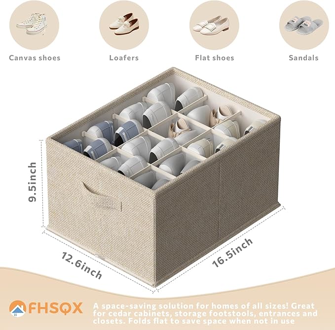 2 Pack Shoe Organizer for Closet,Foldable Shoe Organizer,Fits up to 24 Pairs,Storage Containers With Bottom Support for Shoes-NeatNest