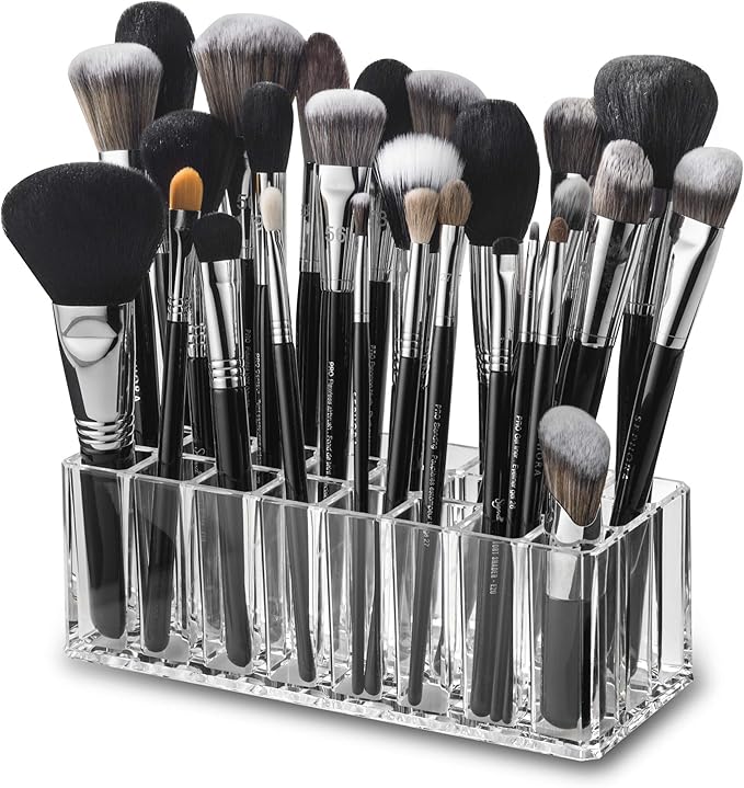 byAlegory Acrylic Makeup Beauty Brush Organizer | 24 Space Cosmetic Storage (CLEAR)-NeatNest