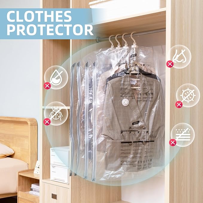 Hanging Vacuum Storage Bags with Electric Pump, 6 Pack (41.3 x27.6 inch), Vacuum Seal Bags for Clothing, Garment Storage for Short Jacket, Suits, Dresses, Closet Organizer Space Saving-NeatNest