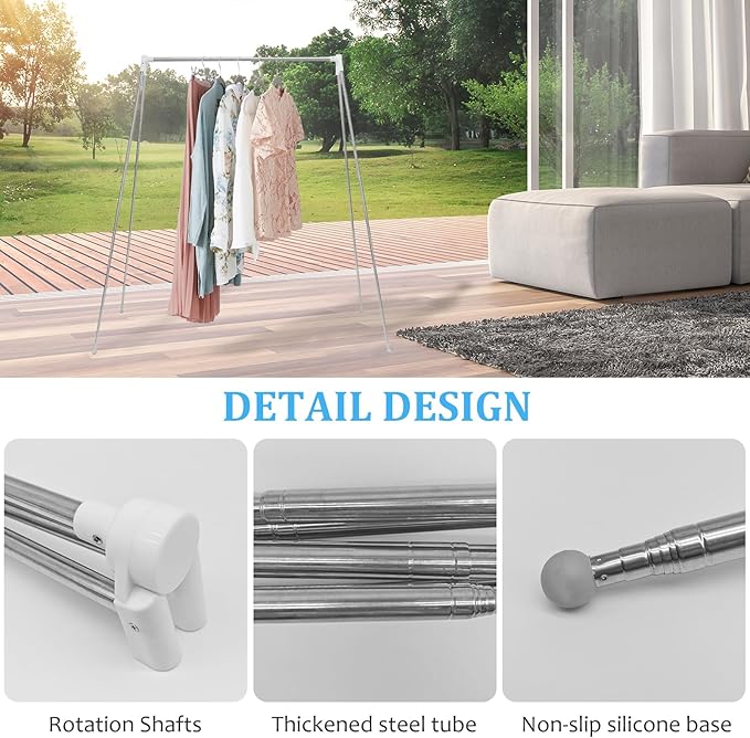 NATOTI Portable Travel Garment Rack Clothes Drying Rack, Stainless Steel Foldable Clothes Rack, Compact and Lightweight for Travel, Camping, Laundry, Drying, RV, Indoor, Outdoor (White)