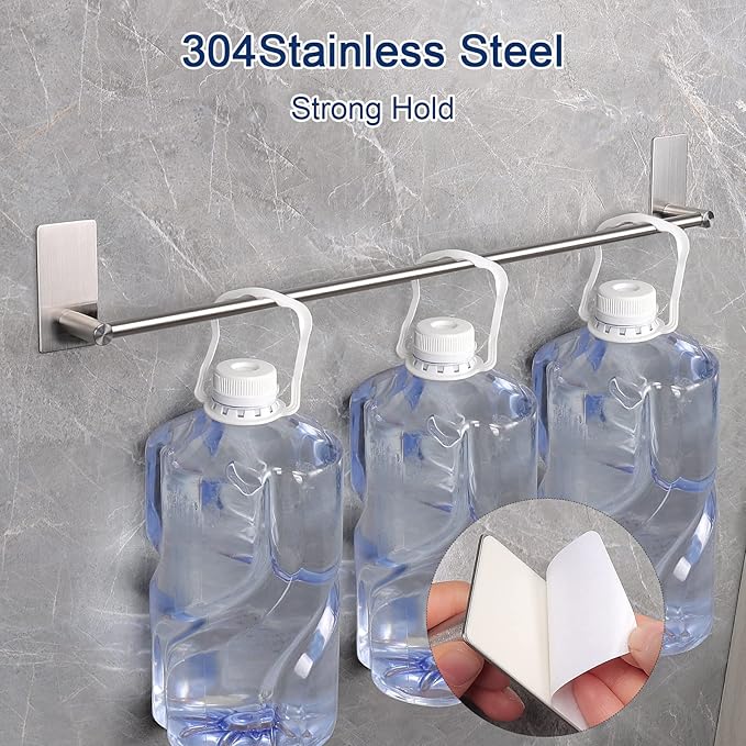 NearMoon Self Adhesive Bathroom Towel Bar- Stainless Steel Bath Wall Shelf Rack Hanging Towel Stick On Sticky Hanger Contemporary Style, NO Drilling (2 Pack, Brushed Nickel, 24-Inch Towel Rack)
