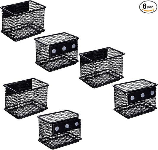 dedoot 6 Pack Magnetic Pen Holder, 3.45x2.3x2.6inch Magnetic Basket Locker Organizer Metal Mesh Pencil Memo Holder for Whiteboard, Fridge, Desk, Offices-NeatNest