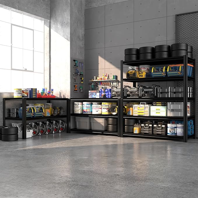 5 Tier Metal Storage Shelves, 72" H x 47.24" W x 17.72" D, 2500LBS Adjustable Shelving Unit for Warehouse, Office, Kitchen, Entryway, Pantry, Living Room, Laundry Room, Garage Shelving, Black-NeatNest