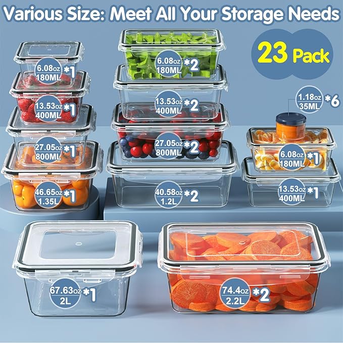 46 PCS Food Storage Containers with Lids(23 Containers & 23 Lids), Reusable Plastic Food Containers with Lid for Kitchen Storage and Organization, BPA-Free & Leak Proof with Labels & Pen-NeatNest