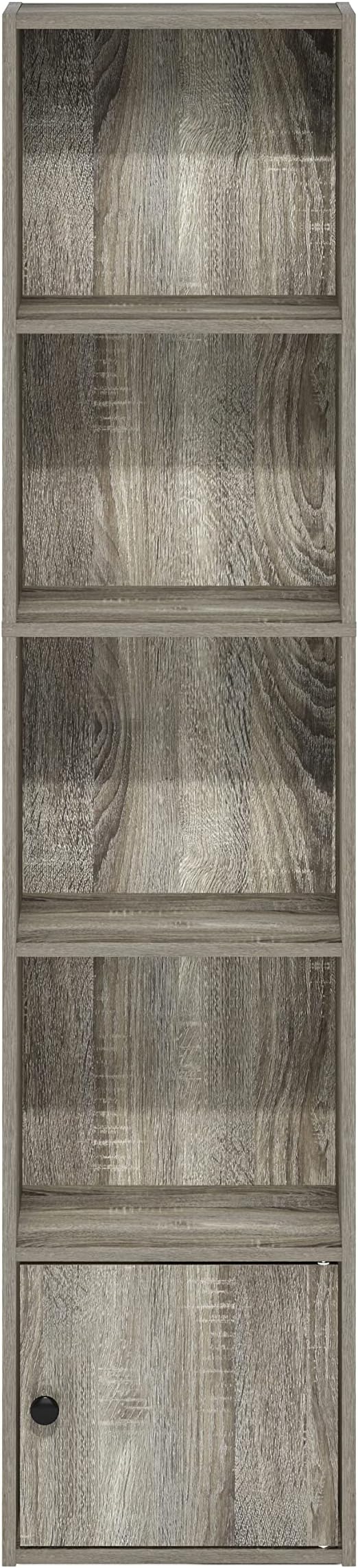 Furinno Luder Shelf Bookcase with 1 Door Storage Cabinet, French Oak-NeatNest