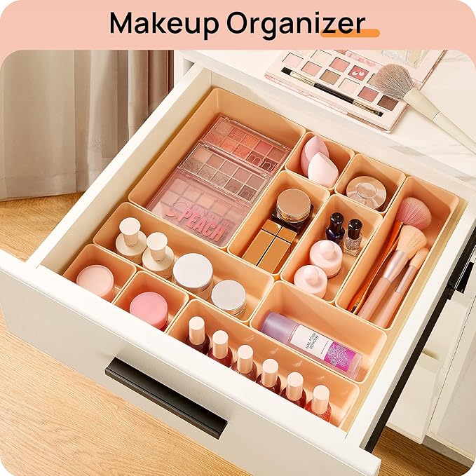 Vtopmart 25 PCS Plastic Drawer Organizers Set, 4-Size Versatile Bathroom and Vanity Drawer Organizer Trays, Storage Bins for Makeup, Bedroom, Kitchen Gadgets Utensils and Office-NeatNest