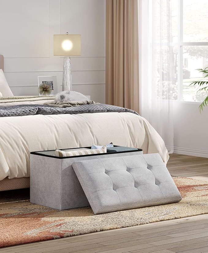 Folding Storage Ottoman Bench, Multi-Functional Ottoman Footrest, End of Bed Bench, Storage Chest for Living Room, Bedroom, Hallway, Entryway, Holds Up to 700 lbs (Dark Gray, 30 Inches)