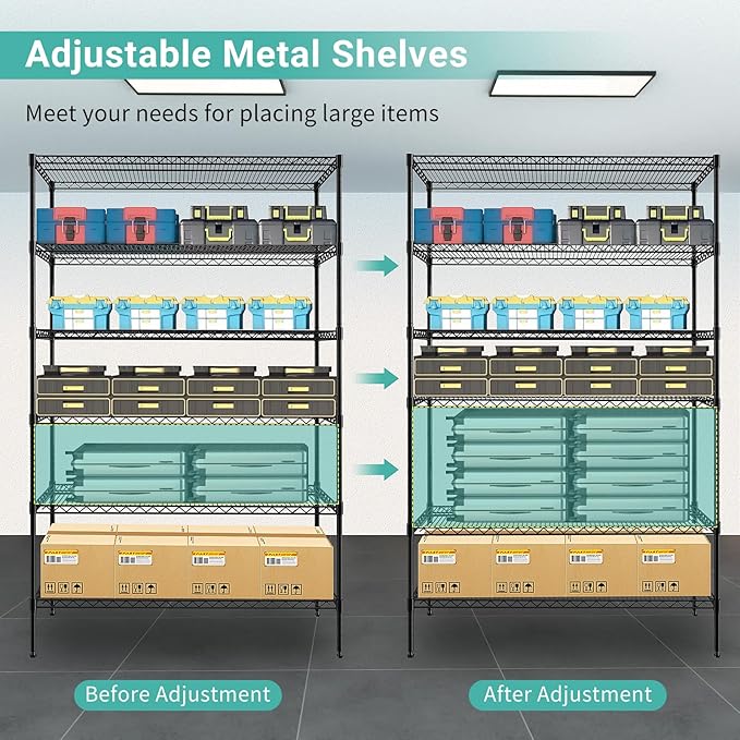 6-Tier Wire Shelf 72" x 16" x 42" Metal Storage Shelves - Whole Rack Can Hold 1500 Pounds - Adjustable Storage Racks NSF Wire Shelving Units for Basement Garage Kitchen, Black