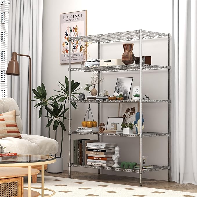 5 Tier Metal Shelving Unit with Wheels, 72" H x 48”W x 24”D Industrial Storage Shelves 1500 LBS Load Capacity, Steel Wire Storage Shelving for Garage, Kitchen, Pantry, Living Room-NeatNest