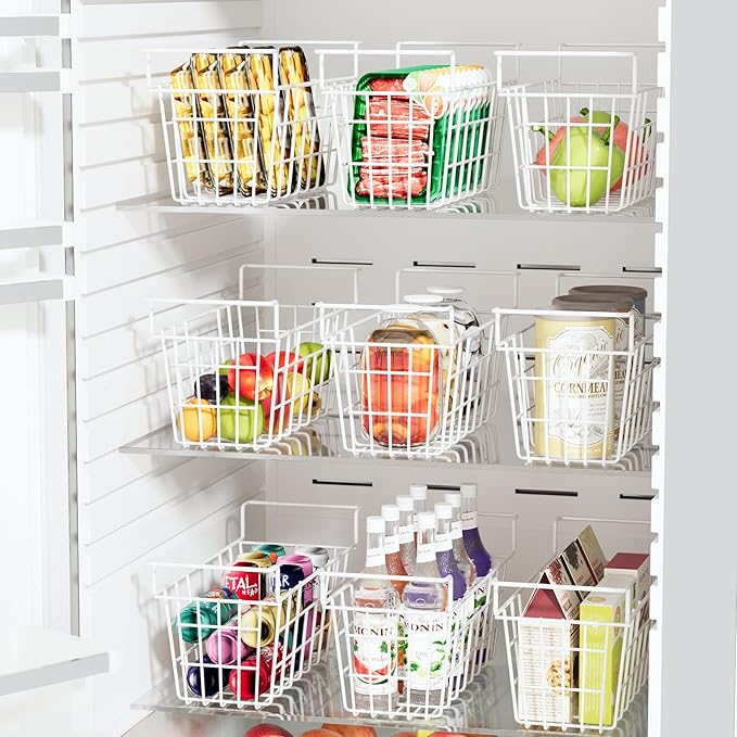 17.5 Inch Metal Wire Freezer Bins - 2Pack Deep Freezer Organizer with Hanging Handles, Freezer Baskets