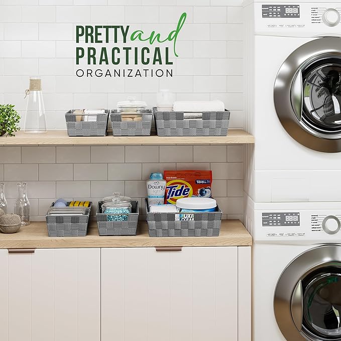 Baskets For Organizing Set Of 9 Dark Grey - Storage Baskets For Shelves - Perfect Closet Organizer Bins, Bathroom Basket, and Pantry Basket - Small Storage Bins For Shelves - Bin For Organization-NeatNest