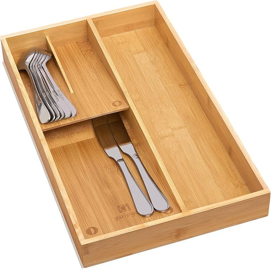 Bamboo silverware tray organizer, Utensil Holder and Cutlery Tray for Drawer, Kitchen Drawer Organizer Divider for Spoons Forks Knives-NeatNest