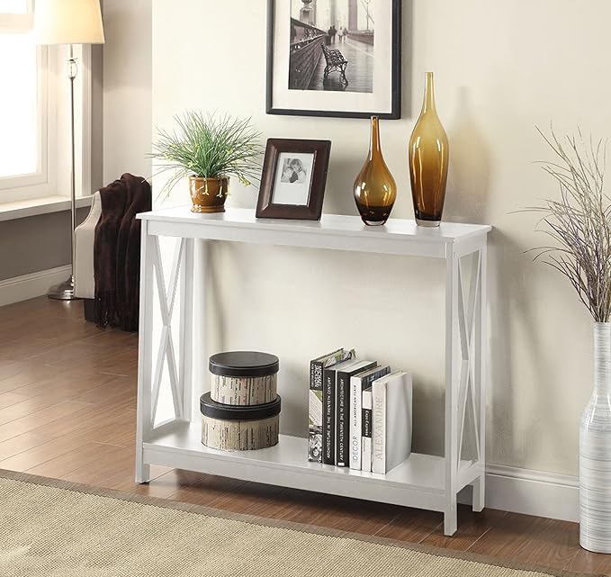 Convenience Concepts Oxford Console Table 39.5" - Sofa Table with Storage Shelf, Transitional Entryway Hall Table for Living Room and Bedroom, Display Foyer Table, White-NeatNest