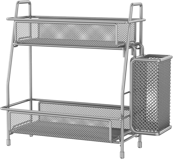 LEMIKKLE Spice Rack Organizer for Kitchen Counter, Spices Organizer and Storage Seasoning Organizer for Cabinet, Kitchen Metal Countertop Organizer with Side Basket (Grey)-NeatNest
