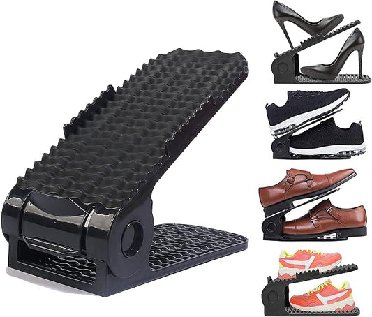 Shoe Slots Organizer, 20 PCS Adjustable Shoe Rack Stacker Storage Space Saver, Double Deck Shoe Rack Holder for Closet Organization, Black-NeatNest
