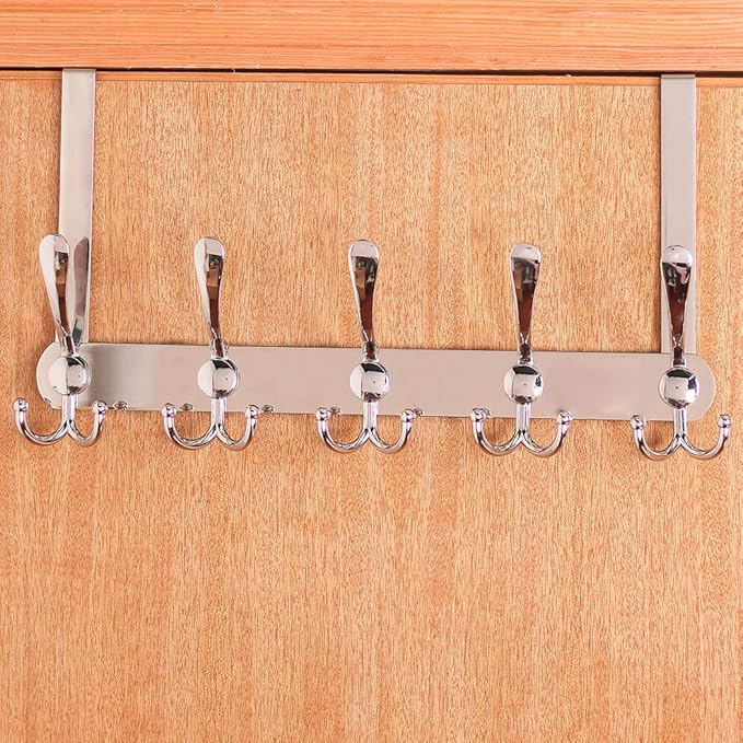 Encozy Over The Door Hooks,Coat Rack for Hanging Clothes Hat Towel (Heavy Duty Silver 2pcs)