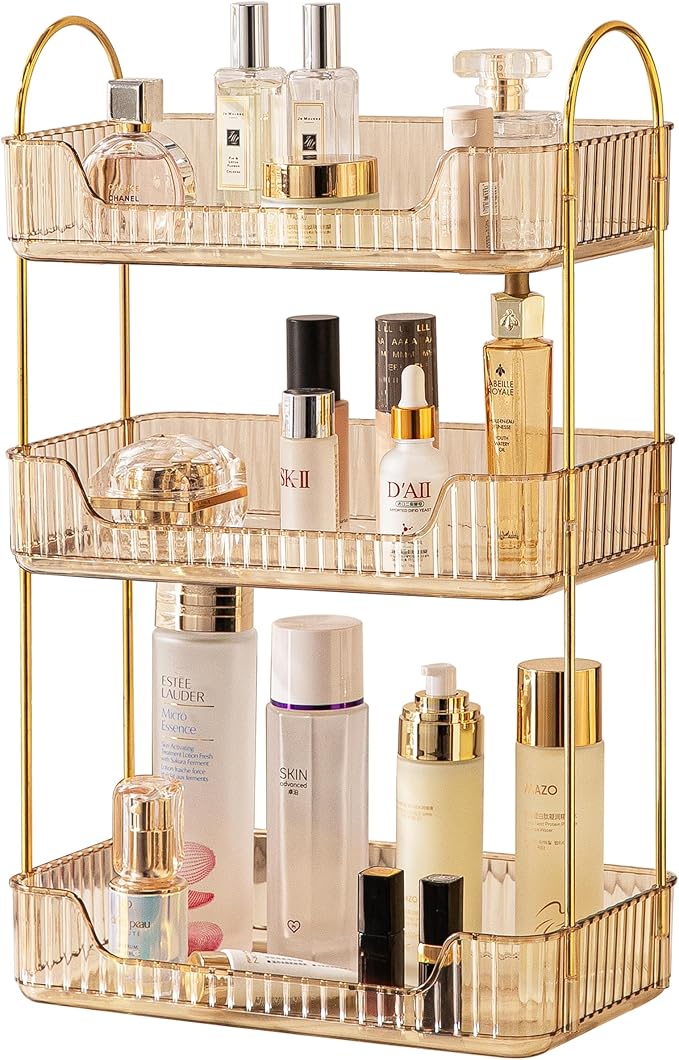 3 Tier Bathroom Organizer Countertop Makeup Perfume Tray Skincare Organizer for Bathroom Dresser Vanity (Gold)-NeatNest