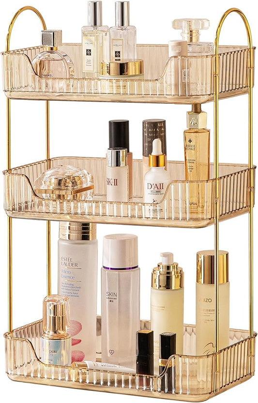 3 Tier Bathroom Organizer Countertop Makeup Perfume Tray Skincare Organizer for Bathroom Dresser Vanity (Gold)-NeatNest