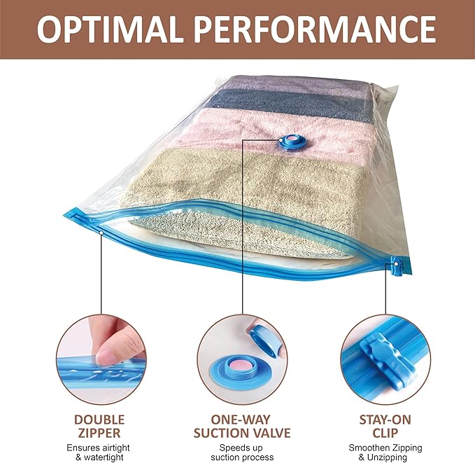 10 Small Vacuum Storage Bags with Travel Hand Pump, Small Vacuum Seal Bags for Clothing, Space Saver Bags for Clothes-NeatNest