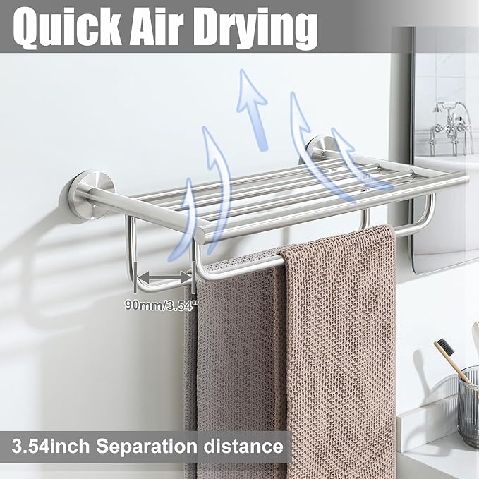 Alise Towel Hanger Towel Shelf with Double Towel Bars,SUS 304 Stainless Steel Wall Mount Towel Holder,Brushed Nickel,16 Inch