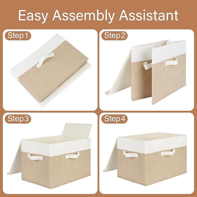 GRANNY SAYS Storage Boxes with Lids, Decorative Storage Bins, Shelf Baskets, Clothes Storage and Organization, White/Khaki, 2-Pack-NeatNest