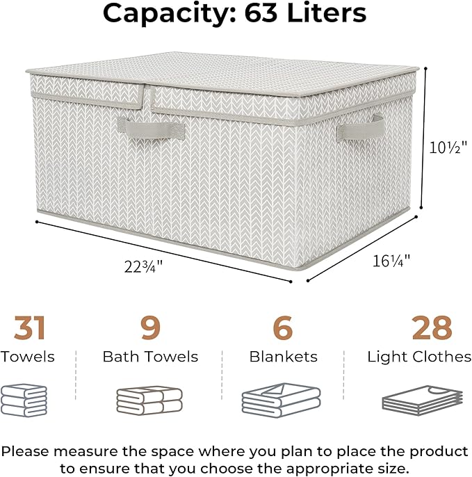 GRANNY SAYS Closet Storage Bins with lids, Fabric Storage Box with Lid, Clothes Bins Storage for Closet, Shelf Baskets for Living Room Wardrobe Shelves, Jumbo, Gray/White, 1-Pack-NeatNest