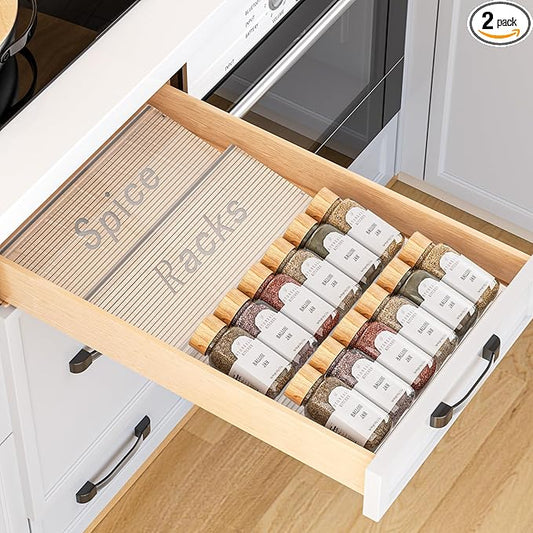Spice Drawer Organizer, 2 Tier- 2 Pack Clear Acrylic Drawer Seasoning Organizer, Expandable From 11'' to 22'' Kitchen Spice Rack Organizers and Storage for Drawer (Jars not included)