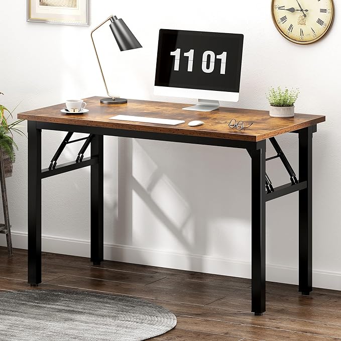 sogesfurniture Computer Desk for Small Space, Office Desk Folding Table, Small Writing Desk Compact Desk Foldable Desk, BHUS-AC5-NEW (39.4 inches, Rustic Brown)-NeatNest