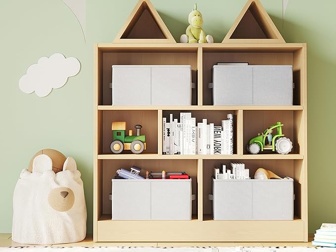 3 Pack Fabric Storage Bins for Shelves | 11.5x8.75x6.5in Closet Storage Baskets | Collapsible Storage Bins | Fabric Closet Organizers with Handles | Light Gray-NeatNest