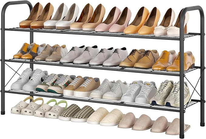 Hoctieon 3 Tier Mesh Style Shoe Rack, Entryway Shoe Shelf, Shoe Storage Organizer, Shoe Rack for Closet, Space Save for Bathroom, Garage, Hallway, Bedroom, Living Room, Black-NeatNest