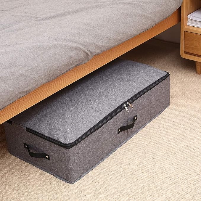 AMJ Large Under Bed Storage Containers, 3 Pack Closet Organizers Bins, Foldable Closet Organizers Storage for Blankets, Towels, Comforter, Sweaters, Linen Sheets, Wrapping Paper (Black Grey)-NeatNest