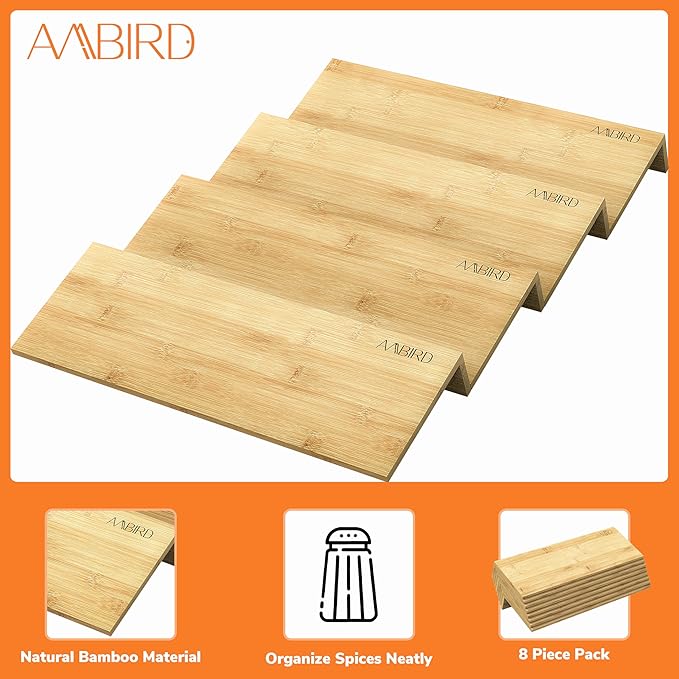 AMBIRD Bamboo Spice Drawer Organizer with Non-slip Mat,4 Tier - 2 Set Jar Spice Rack Tray From 9.5''to 19'', Seasoning Organizer for Kitchen,Cabinet,Drawers,Countertop-NeatNest
