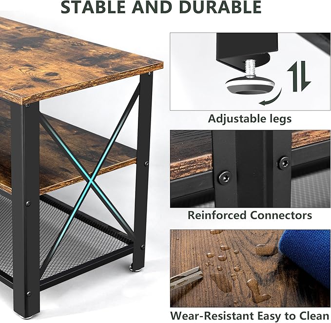 Clikuutory Modern Brown 63 inch Metal TV Stand with LED Lights and Power Outlets for 40 50 55 60 65 70 Inch TVs, 3 Tier Television Stands with Entertainment Center and Storage for Living Room, Bedroom-NeatNest