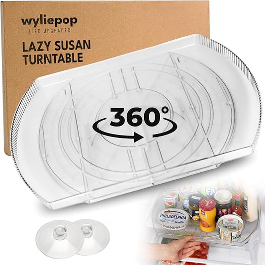 Lazy Susan for Refrigerator (2 Pack) - 360° Turntable Refrigerator Organizer and Storage Tray for Fridge, Cabinet & Pantry - Rectangle Lazy Susan (15"x11"x1.3") (2)
